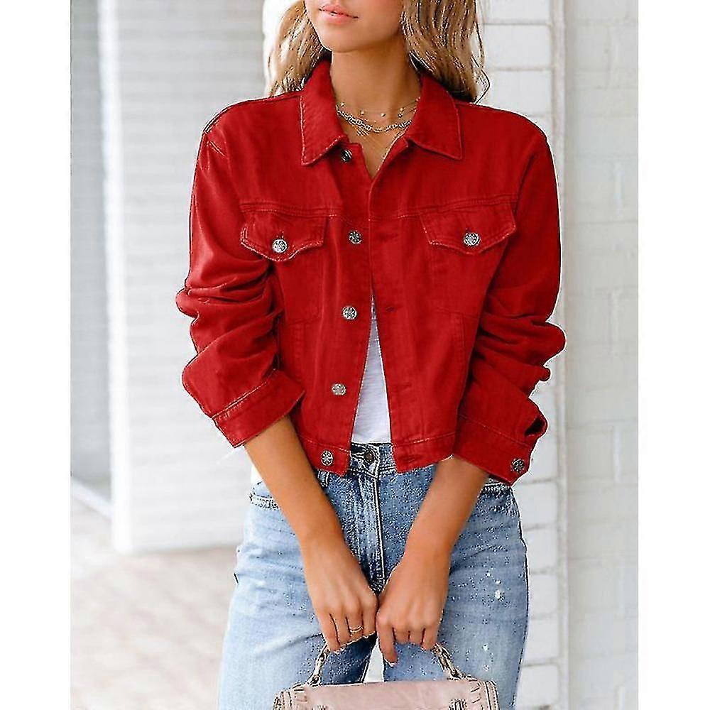 Kvinders Basic Button Down Stretch Fitted Langærmer Denim Jean Jakke