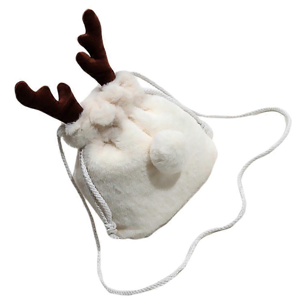 Deer Plush Drawstring Bag for Storage 1Pcs with White Soft Material
