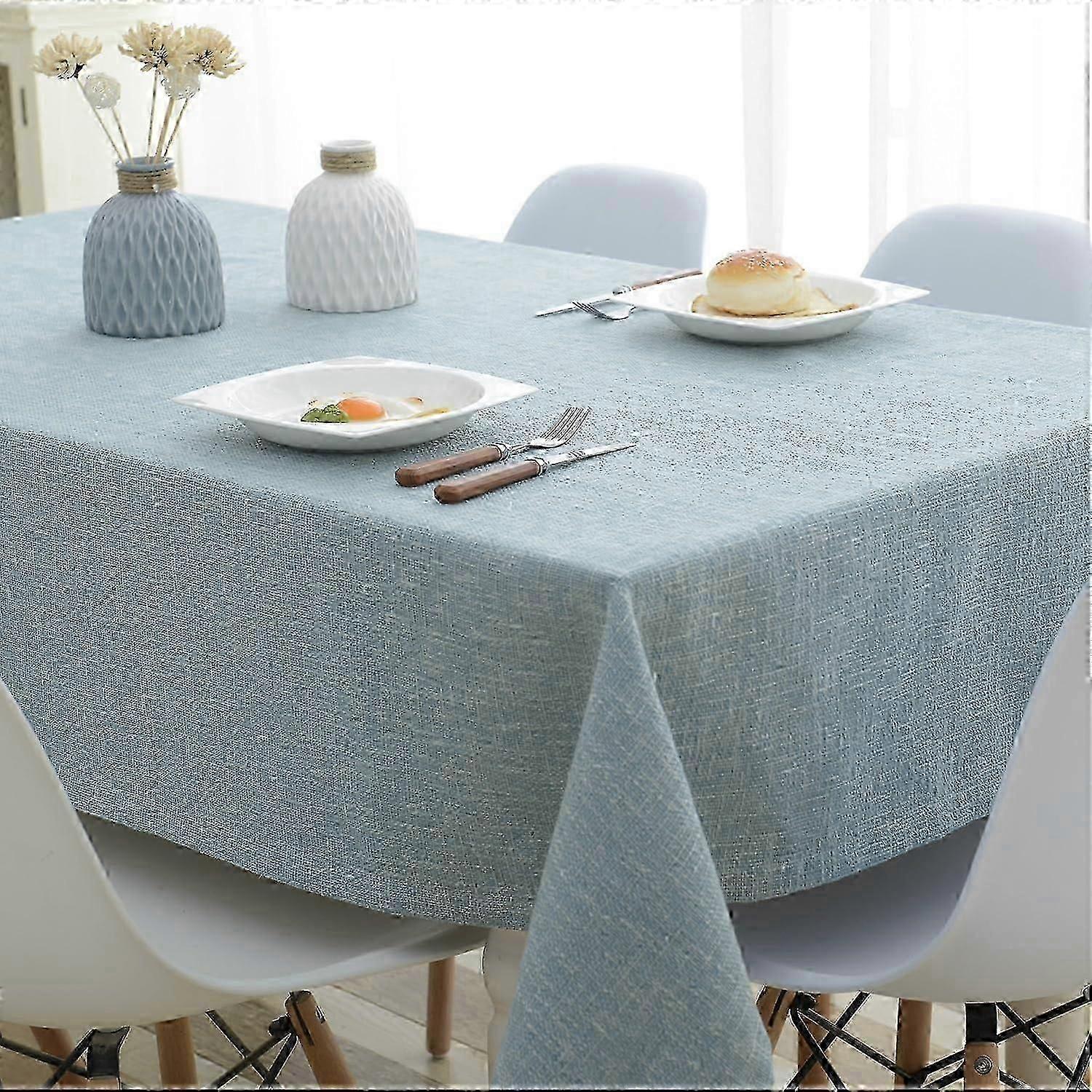 51" x 86" Rectangular Cotton Linen Tablecloth Blue Solid for Kitchen Decor