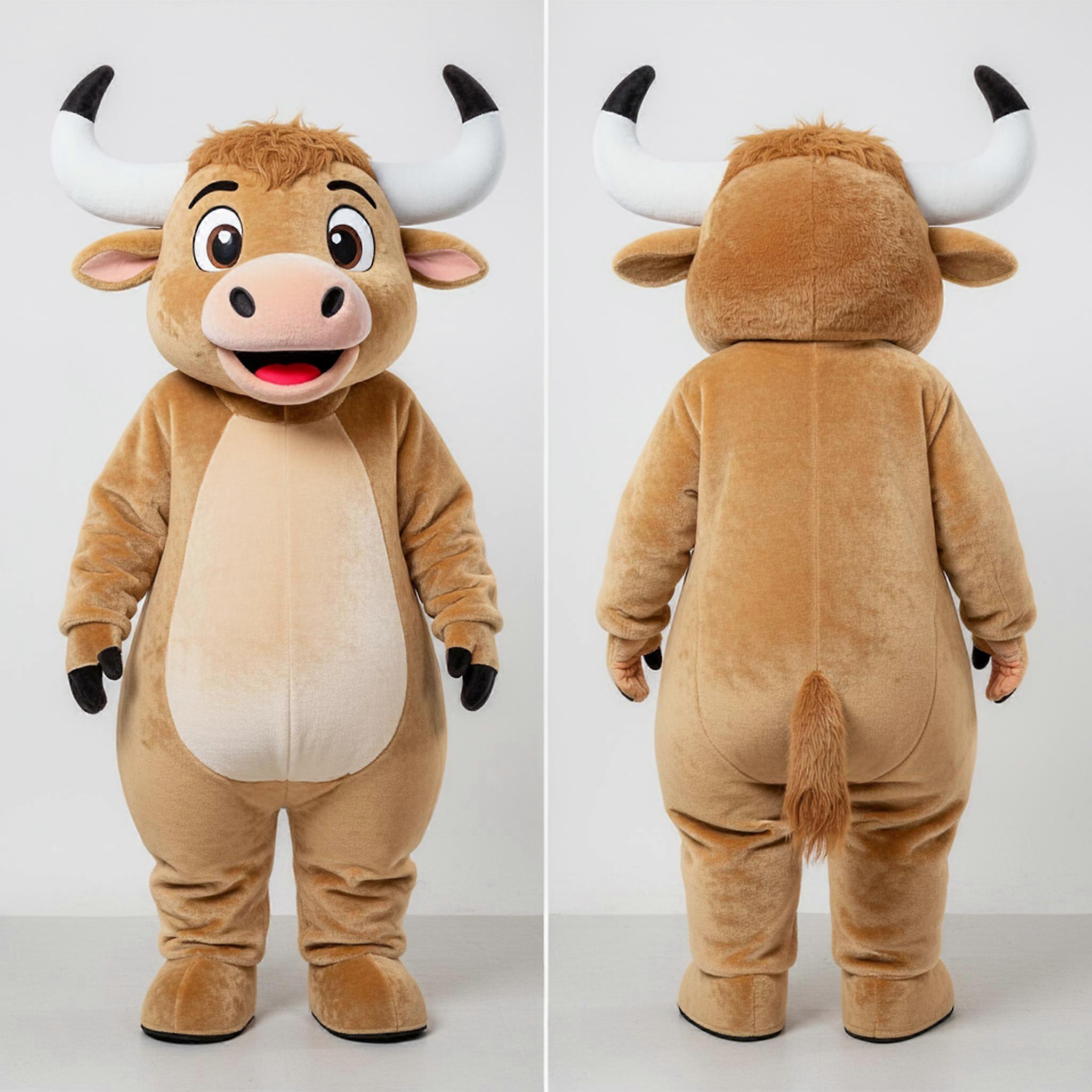 MASTICOT Tan Fluffy Cartoon Yak Mascot