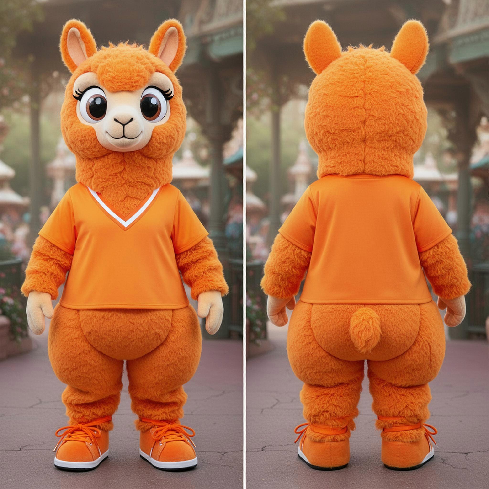 MASTICOT Warm Orange Fluffy Alpaca Mascot