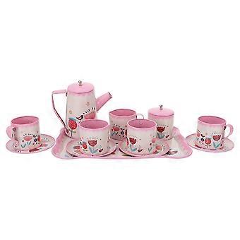 English Afternoon Tea Toy Girls Tin Teapot Set for Pretend Play 1Set