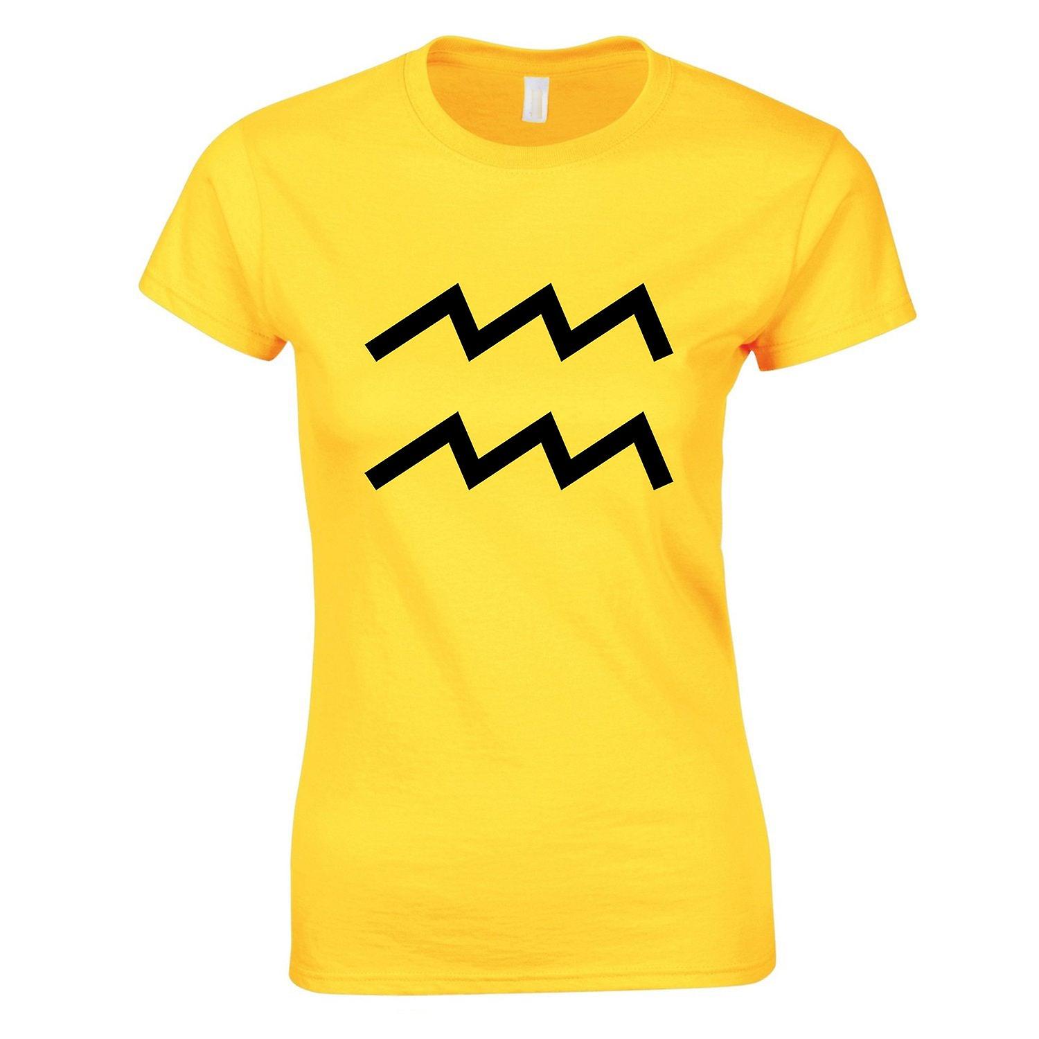 Gildan Verseau Zodiaque Horoscope Symbole Astrologique Signe Dames Femmes T Shirt Tee Top Jaune L