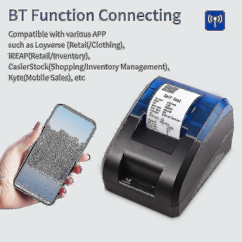 58mm Thermal Receipt Printer Desktop Usbandbt Wireless Connection Printer Barcode Logo Printing With 1 Roll Paper