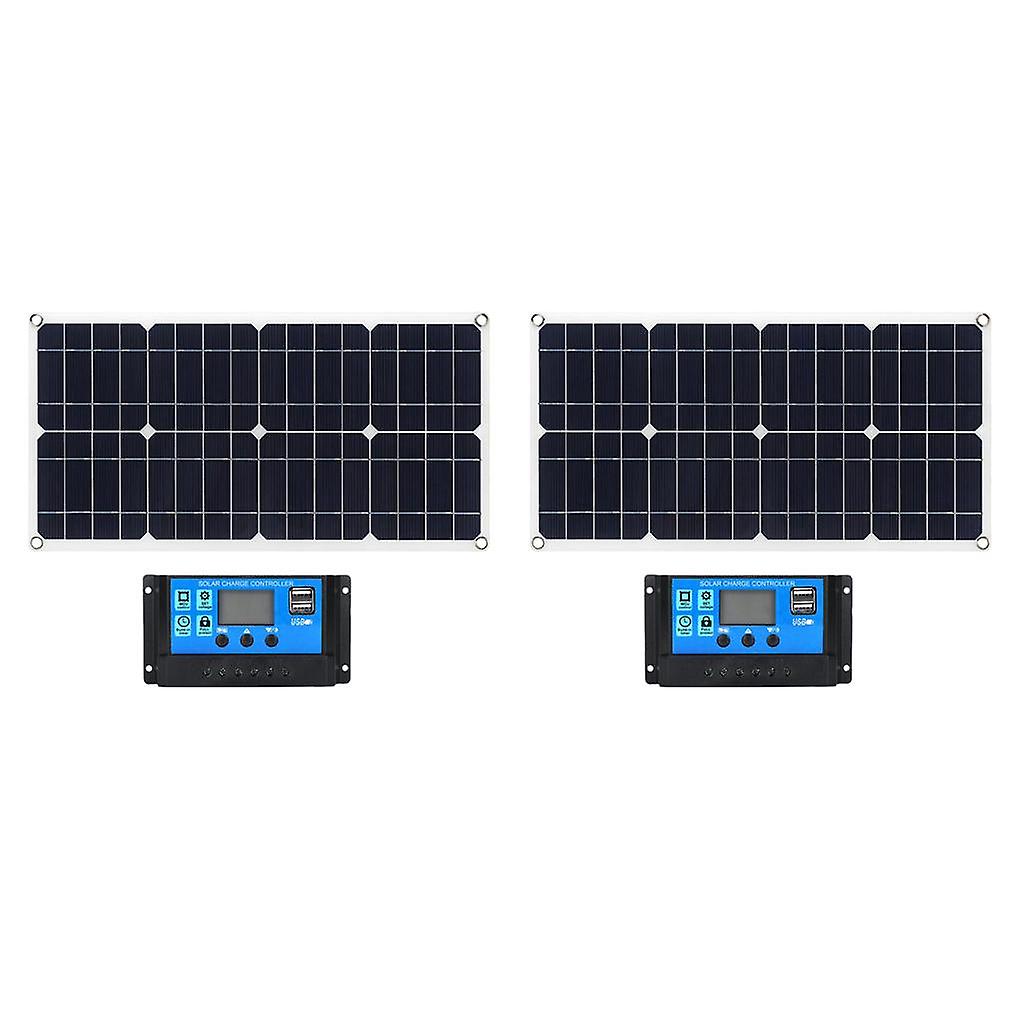 2pcs 100W Solar Panel Kit 12V 10A Battery Charge Controller for Caravan/Boat