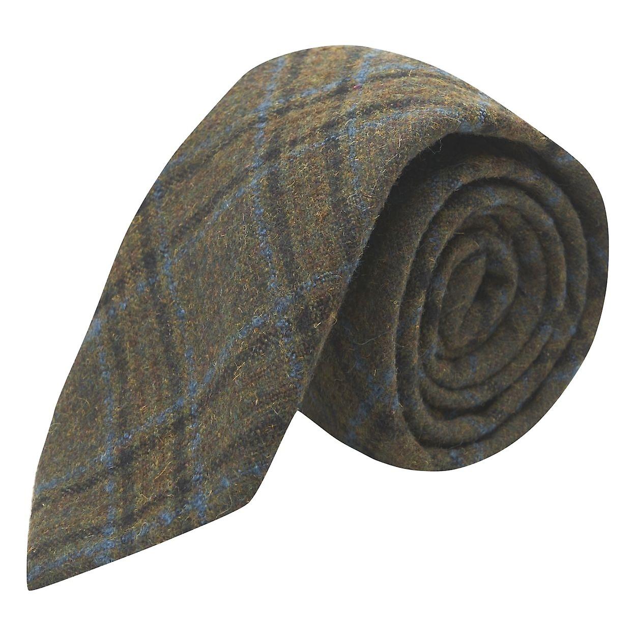 Olive Green &amp; Brown Check Tie