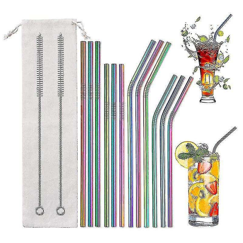 12pcs 304 Edelstahl Strohhalme Wiederverwendbare Trinkhalme Wiederverwendbare Metall Trinkhalme Robust Gebogen Gerade Getränke Strohhalm 6mm