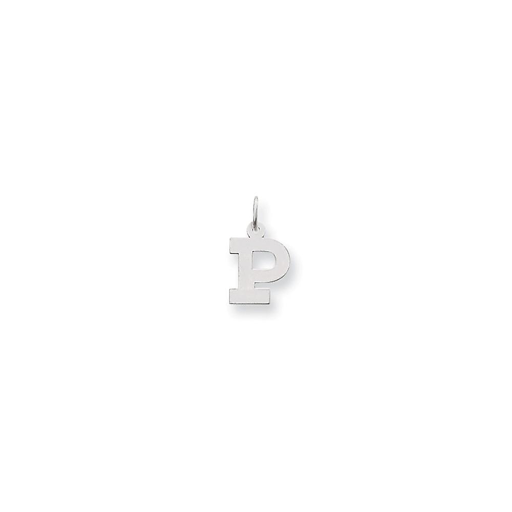 14k White Gold Solid Polished Laser cut Small Block Intial P Charm Pendant Necklace for Women