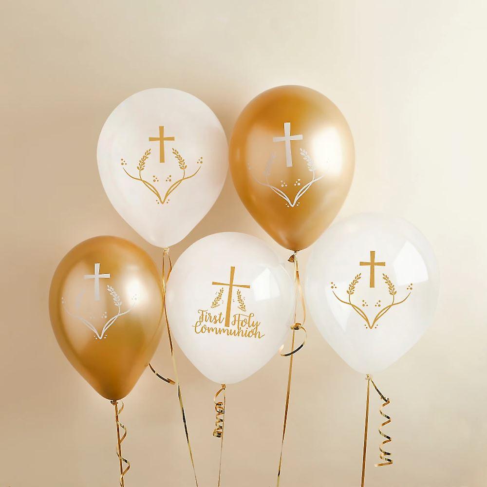 Gold First Holy Communion Balloons | Religious Party Decorations x 5