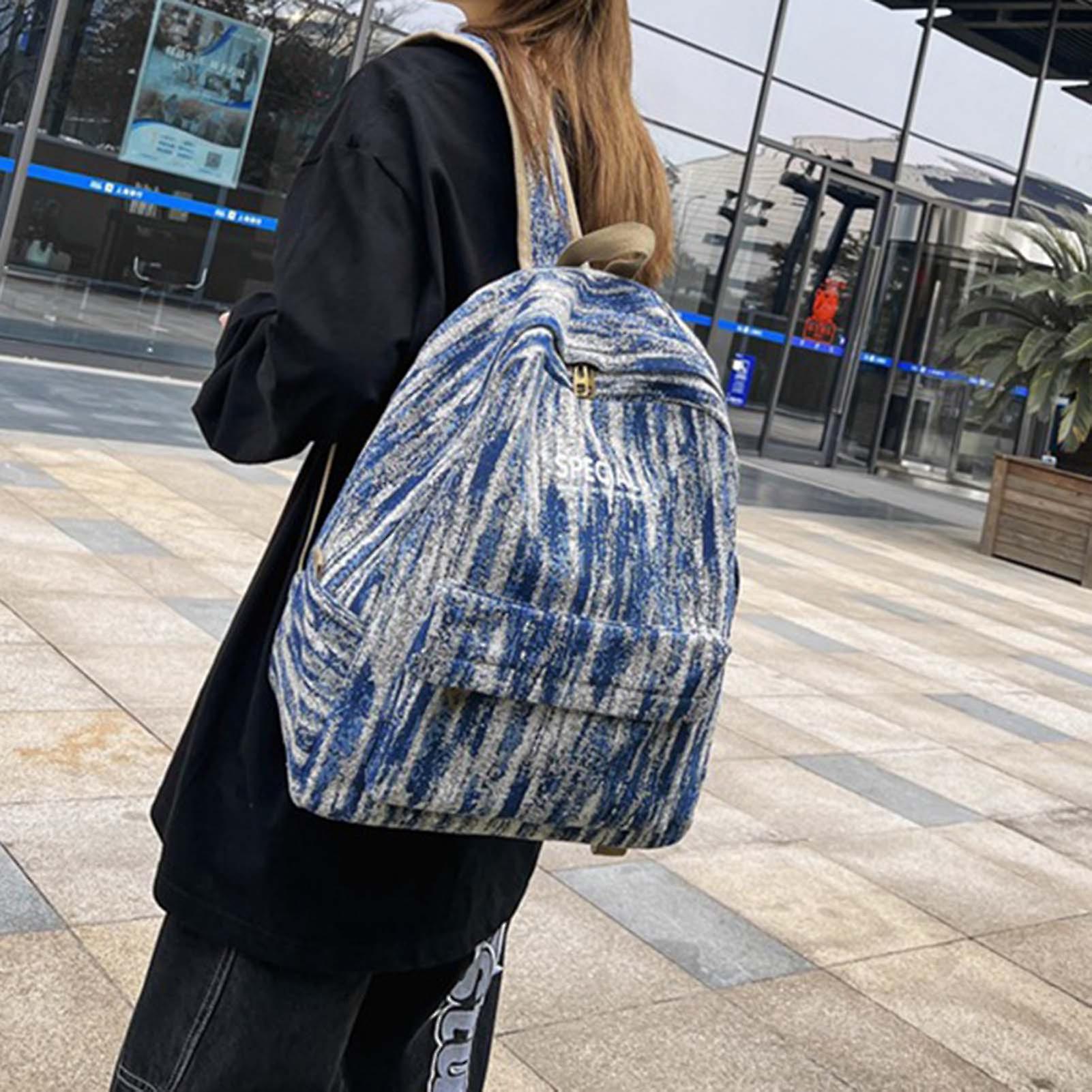 Simple Heavy Duty Backpack Denim Schoolbag With 1 Main Compartment