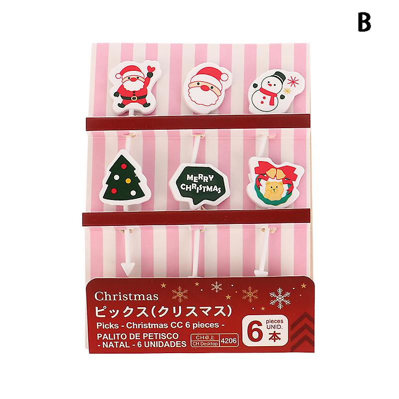 4/6pcs Christmas Fruit Fork Creative Lunch Bento Accessories Festive Party Decoration Cute Fruit Fork Cupcake Insert Toothpicks