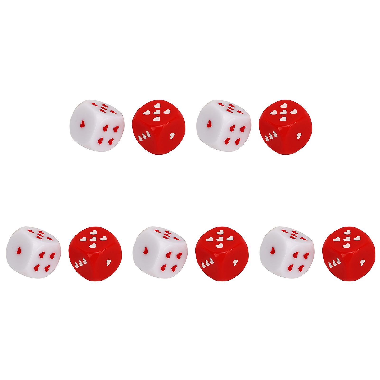 5 Pair Red White Heart Dice Plastic Safe Multiple Playing Method Portable Fashionable Gaming Dice Set