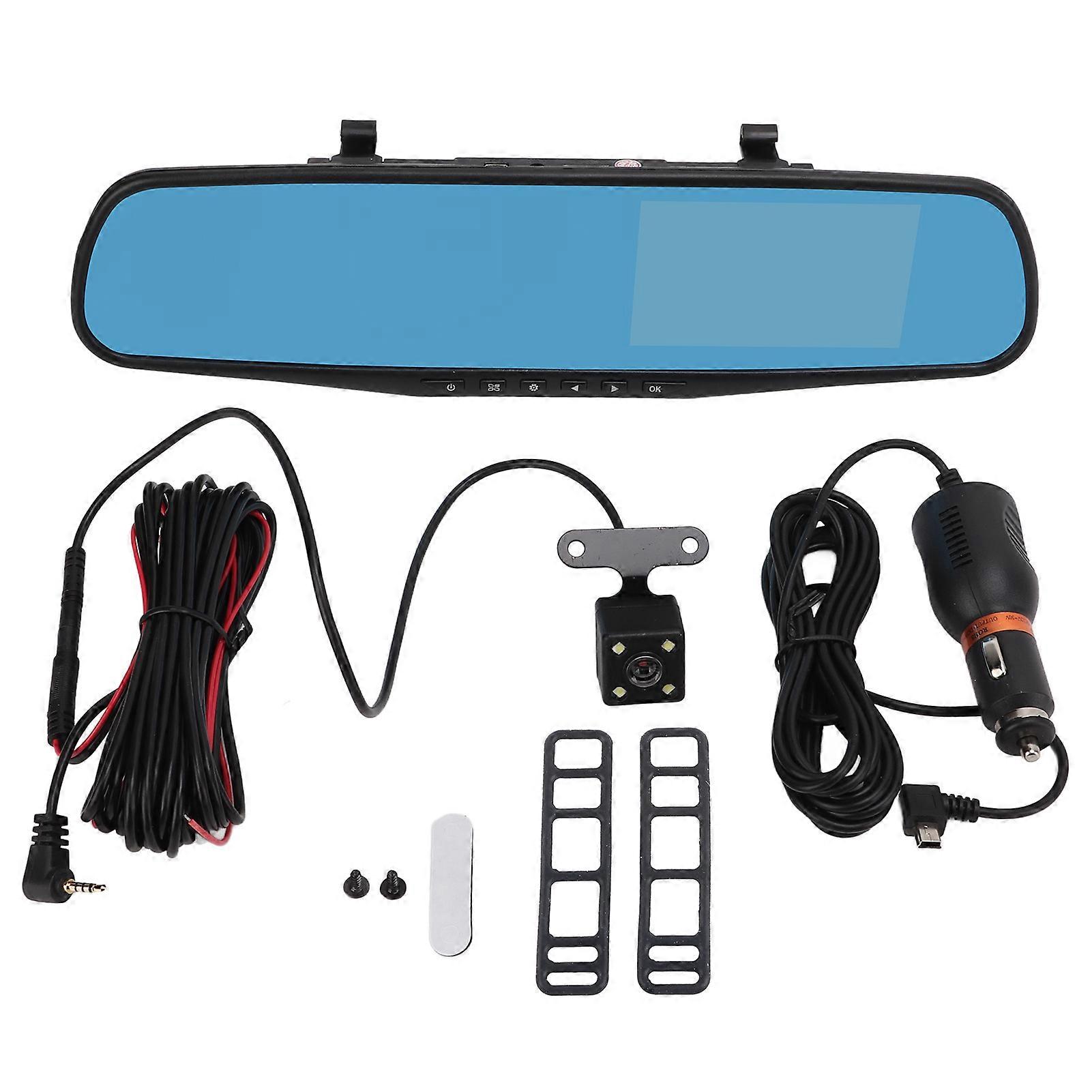 Rearview mirror dash cam 4.3in 1080P dual camera with parking monitor