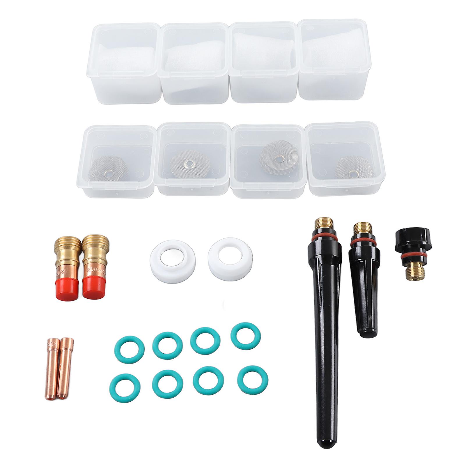 25Pcs Welding Torch Accessories Kit Tig Welding Torch Glass Cup Collet Body Gas Lens O Ring Back Cap Set for WP17