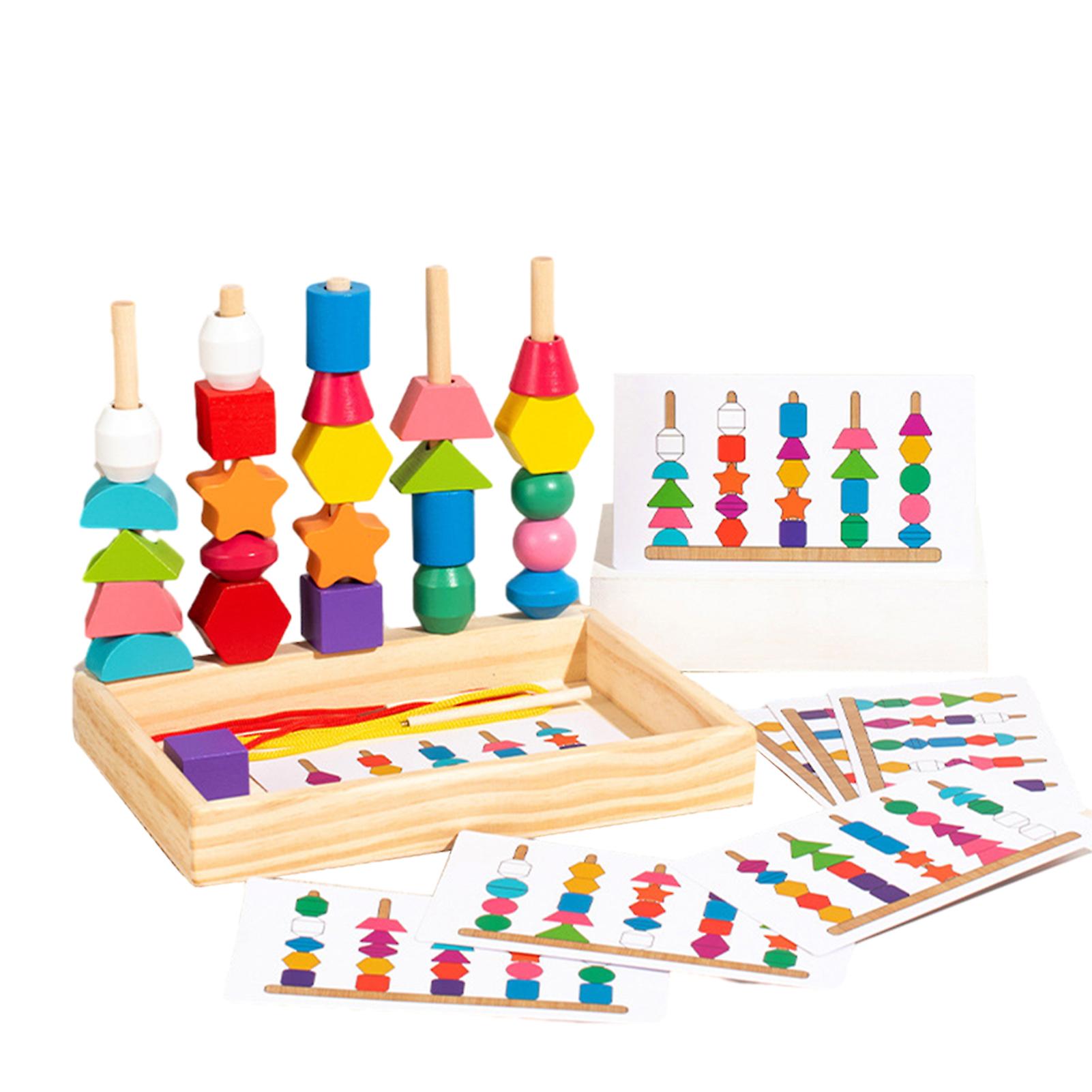 Wooden Beads Geometric Matching Toy Set for Kid Preschool Puzzle Learning Toys Birthday Christmas Gift