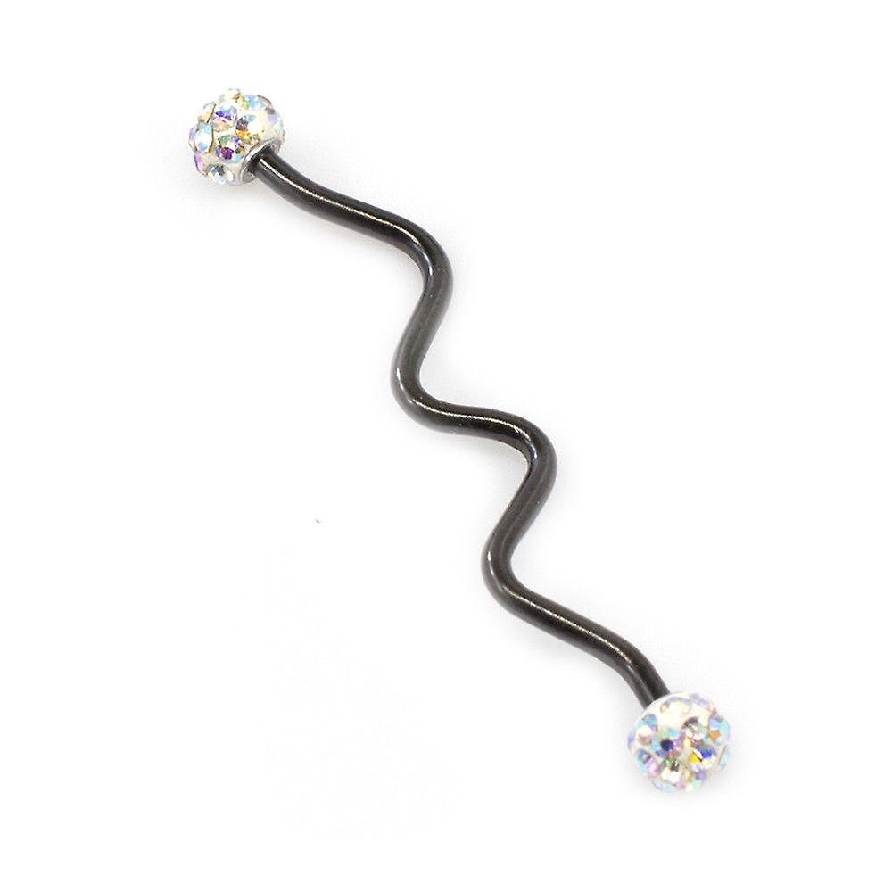 Black spiral industrial barbell with ferido balls 14ga 38mm