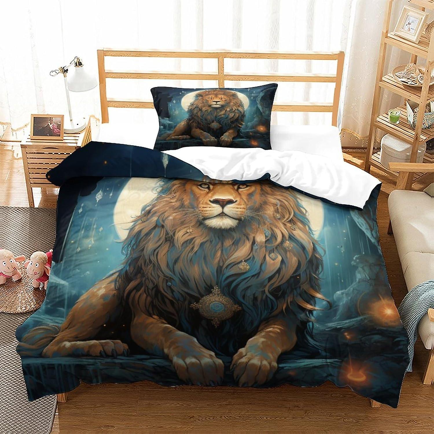 Påslakan Set med sängkläder 3D-tryck Starry Sky, Påslakan med lejontäcke, Sängkläder, Tarot Style Print Single Double King Size Microfibre Påslakan Set med 