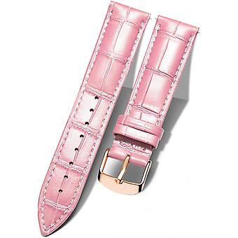 Genuine Leather Replacement Watch Band Multicolor Waterproof for Men Women, GR-Pink (15mm)