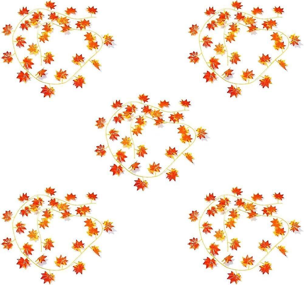 5pcs Artificial Red Maple Leaves Printing Color Simulation Red Maple Rattan