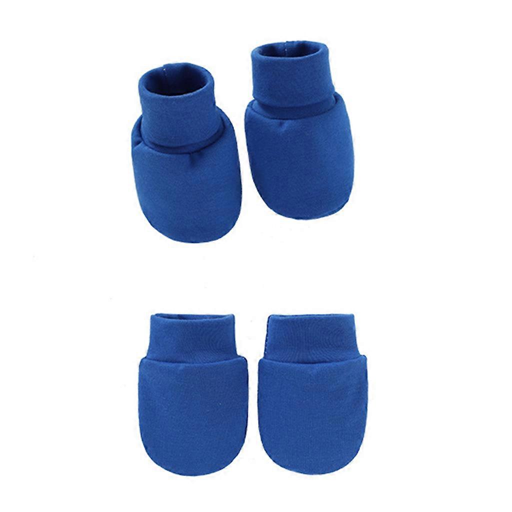 unbrand Baby Soft Cotton Face Protection Gloves Foot Cover Set Anti Scratch Mitten Socks Royal blue