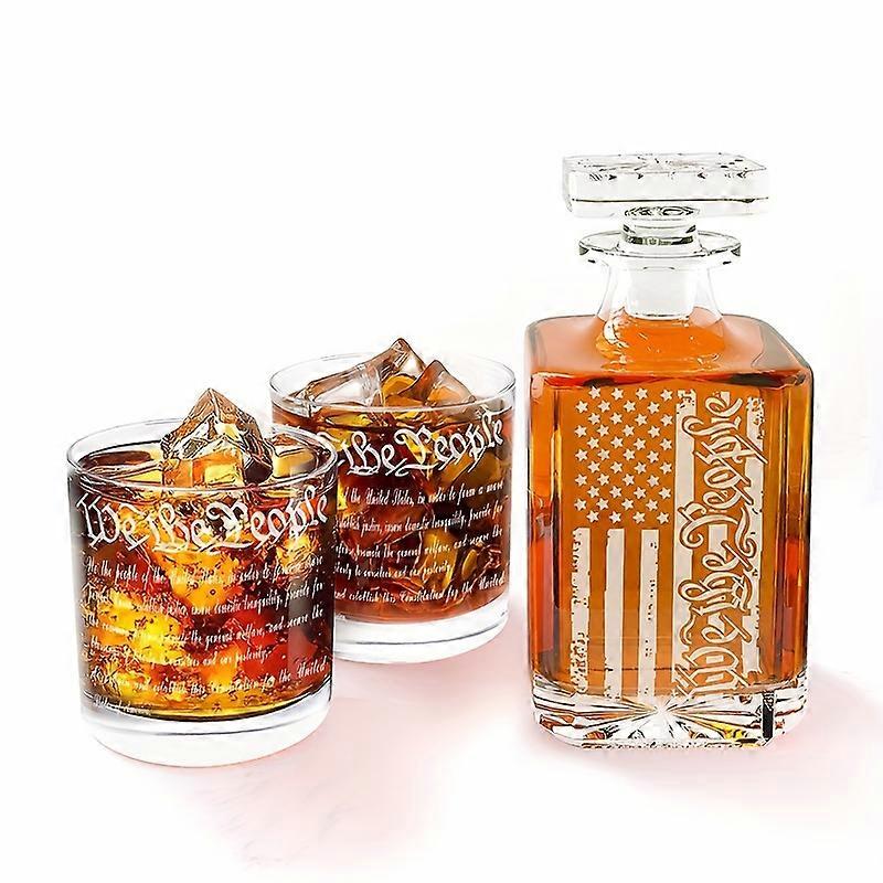 1set 1 Decanter And 2 Wine Glasses, Glass Decanter, Whiskey Dispenser, Bottle Set With Wine Glasses, Decanter Capacity 15.22oz, Wine Glass Capacity 11