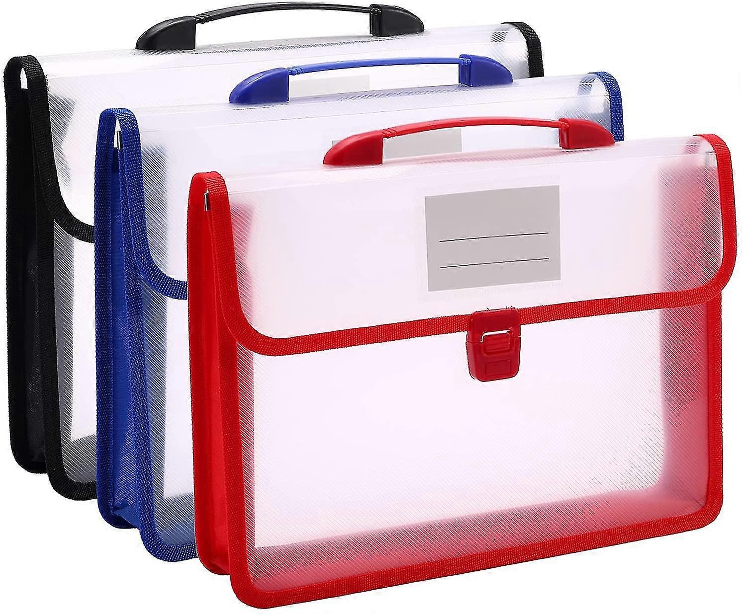 A4 Plastic File Folder, 3 Pcs Transparent Folder Document Holder, Expandable Document File Envelope with Handle,with Business Card Holder-In Stock
