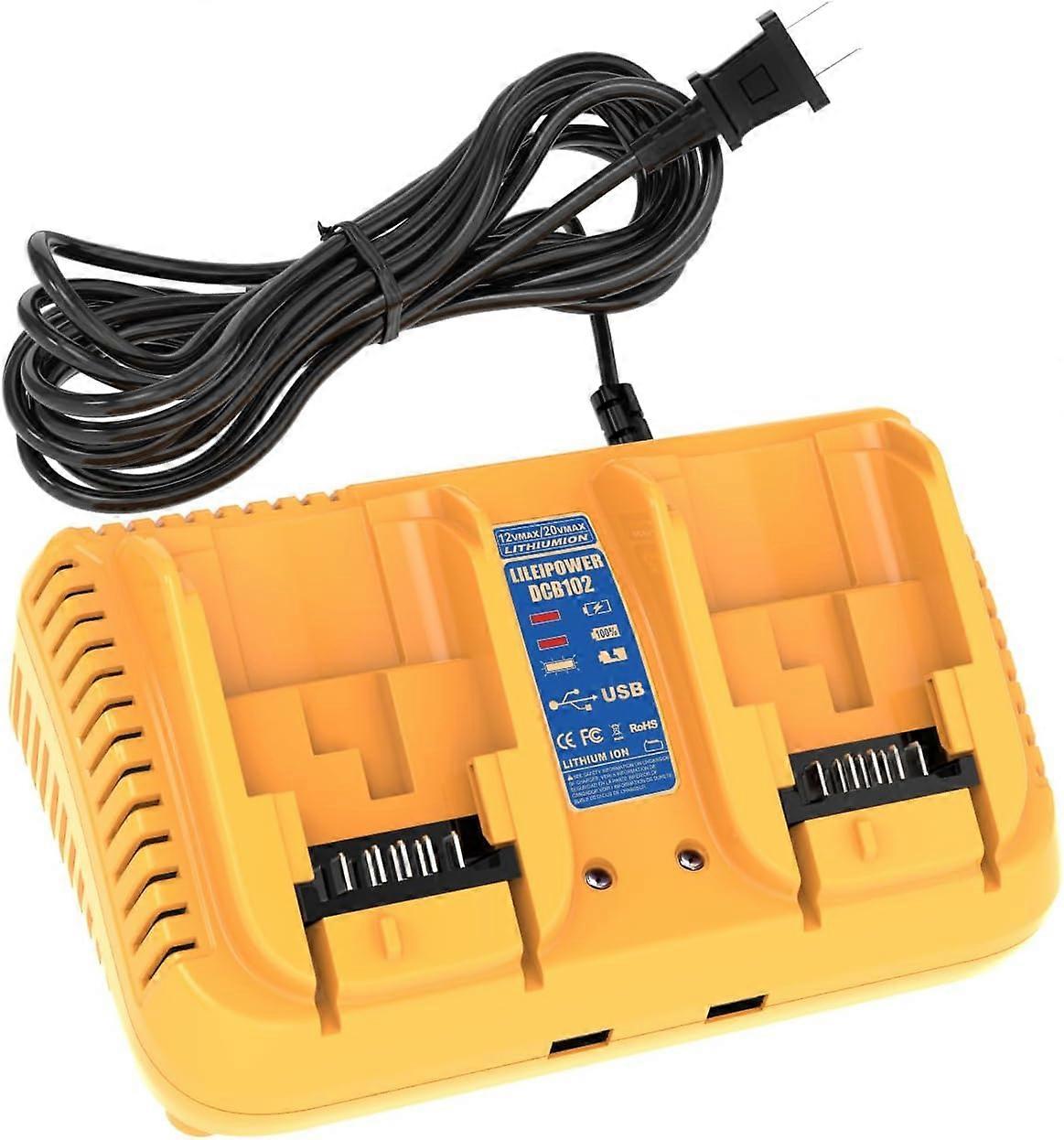 Vervangende batterijlader voor Dewalt 20V Max batterijlader, compatibel met Dewalt 12V/20V Li-ion-batterij (geel, 2-poorts oplader)