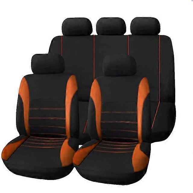 9pcs Car Seat Covers Full Set Breathable Split Bench Compatible Seat Covers Orange