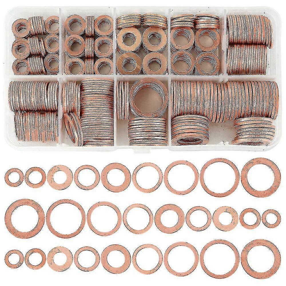 400 Stück Kupfer Dichtringe Kupfer Flachscheibe Unterlegscheibe Kupferringe Dichtungsring Sortiment Flachdichtring Sortiment Kit mit Assortme
