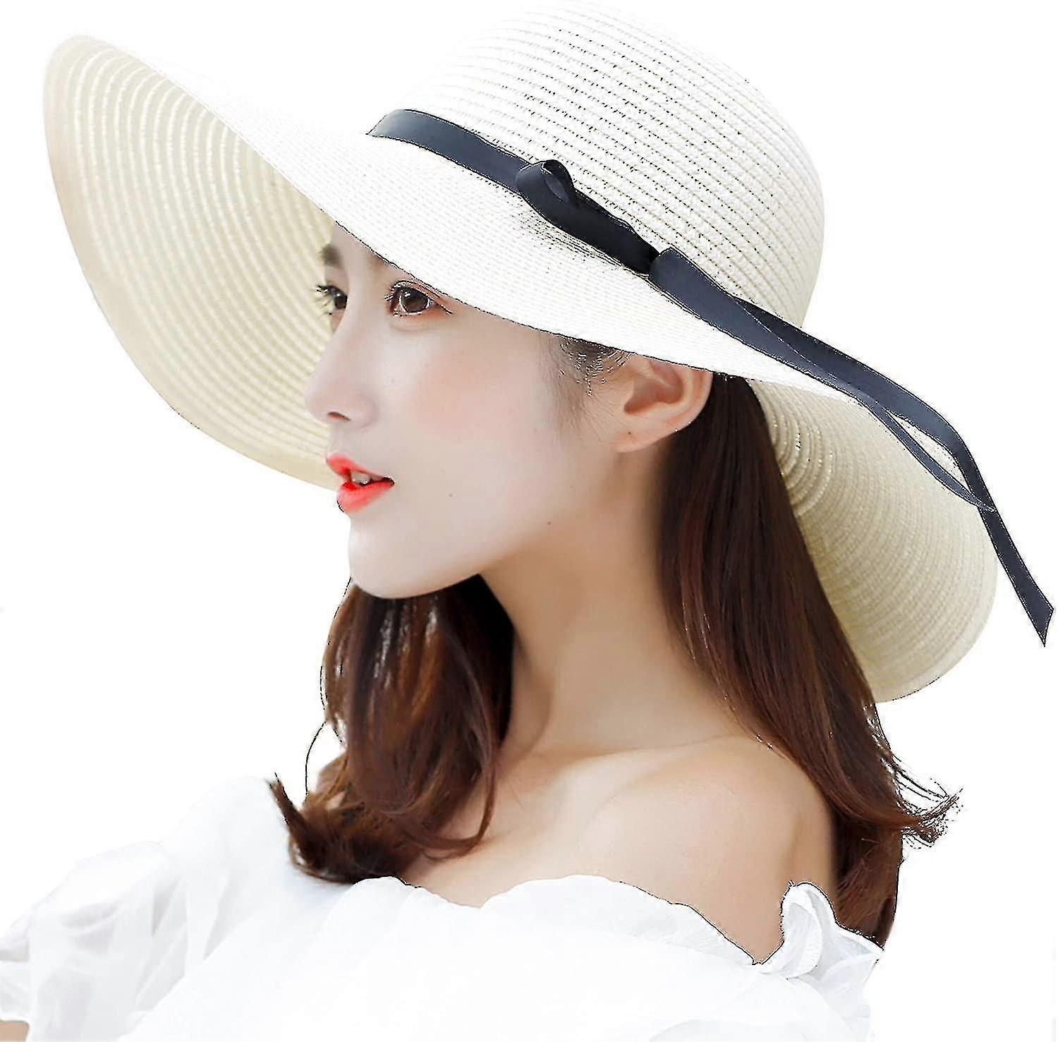 Fong Womens Wide Brim Straw Sun Hat Floppy Foldable Roll Up Cap