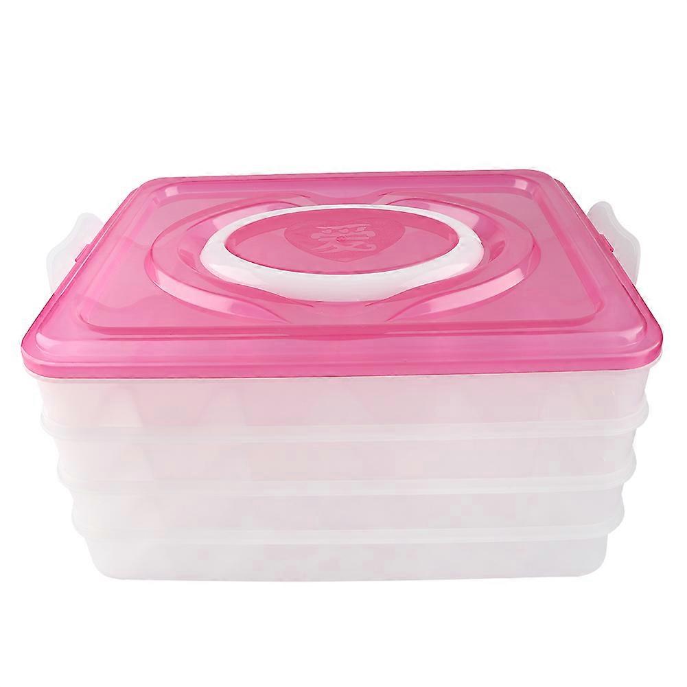 Portable Four Layers Dumpling Box Plastic Case Container Holder Kitchen Storage Box(Red)