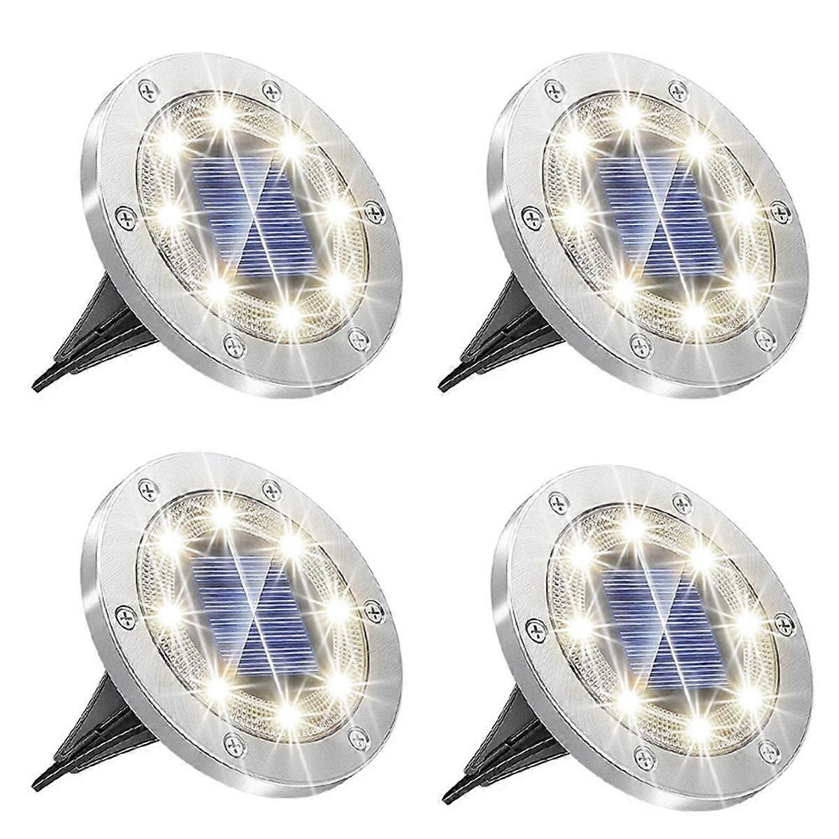 4Pcs Ground Lights Enhanced Solar Ground Lights, 8 LED Powered Waterproof Disk Lights for Garden
