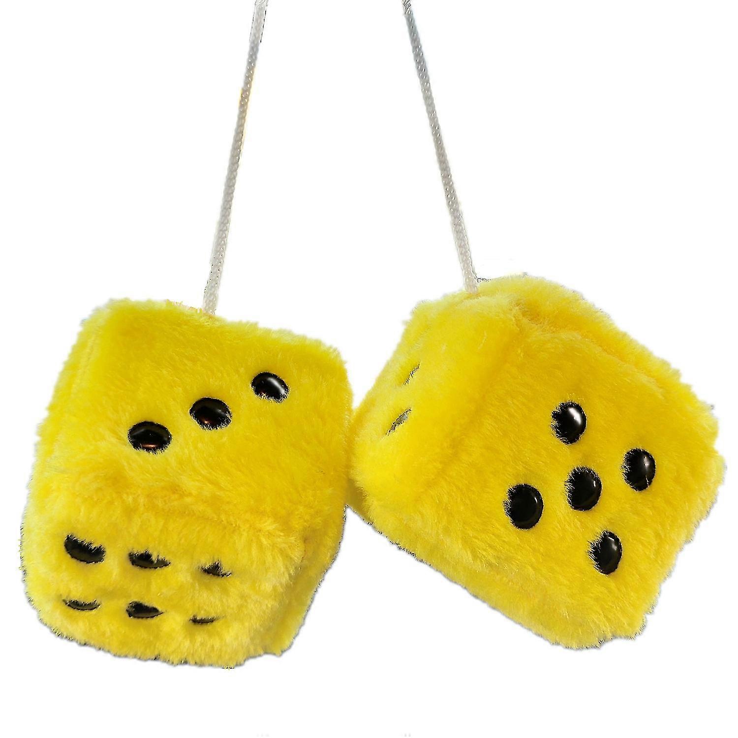 2pcs Pair Of Retro Square Mirror Hanging Couple Plush Dice With Dots Car Decoration Dice Pendant
