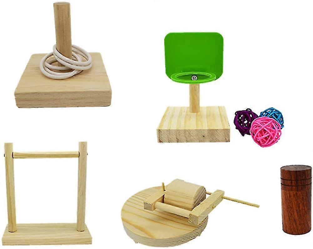 5 Pack Parrot Bird Toys, Bird Training Toy Set Wooden Bird Block Puzzle Toy Training For Parrots, Parakeets, Lovebirds