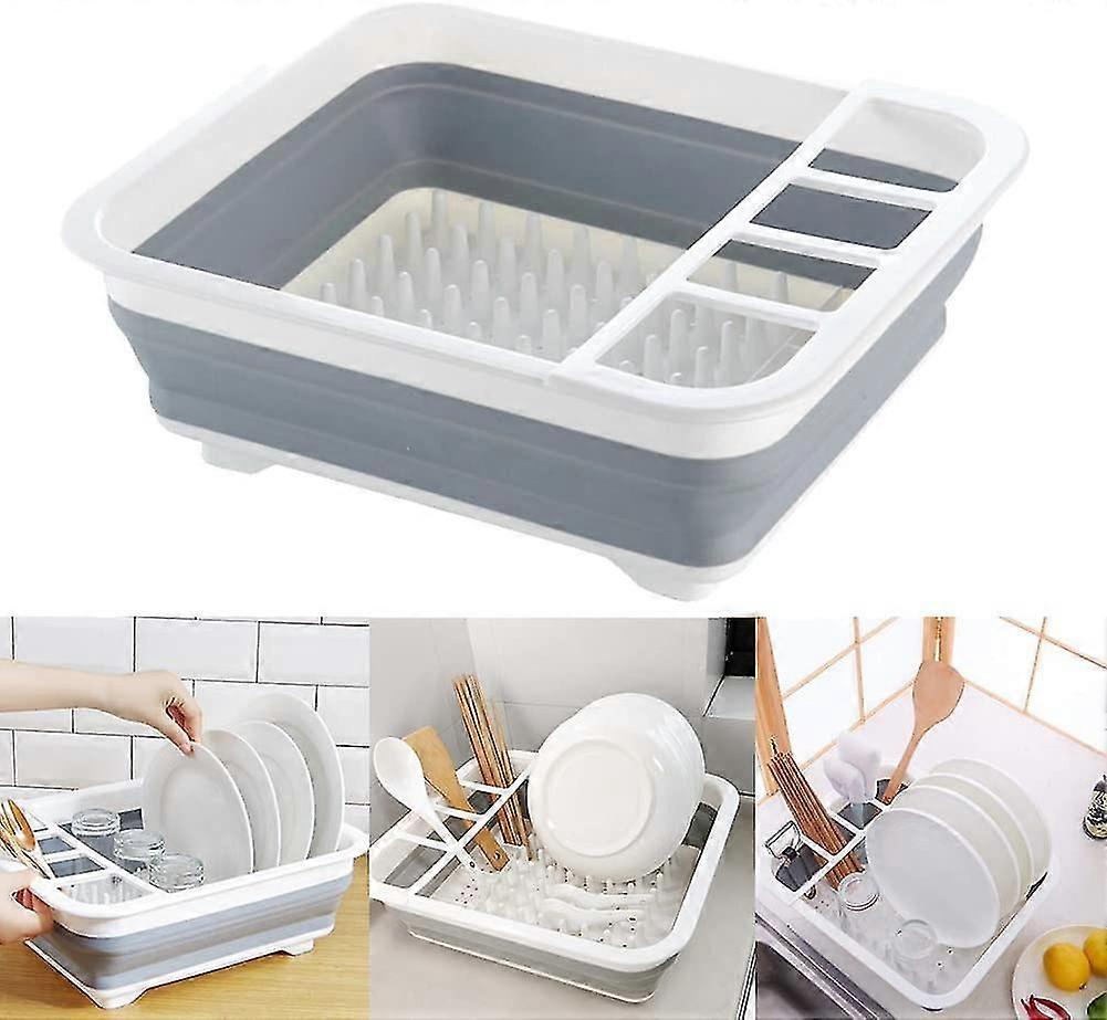 Foldable Dish Drainer Rack, Collapsible Dish Drainer Stand, Cutlery Drainer Foldable Dish Gray