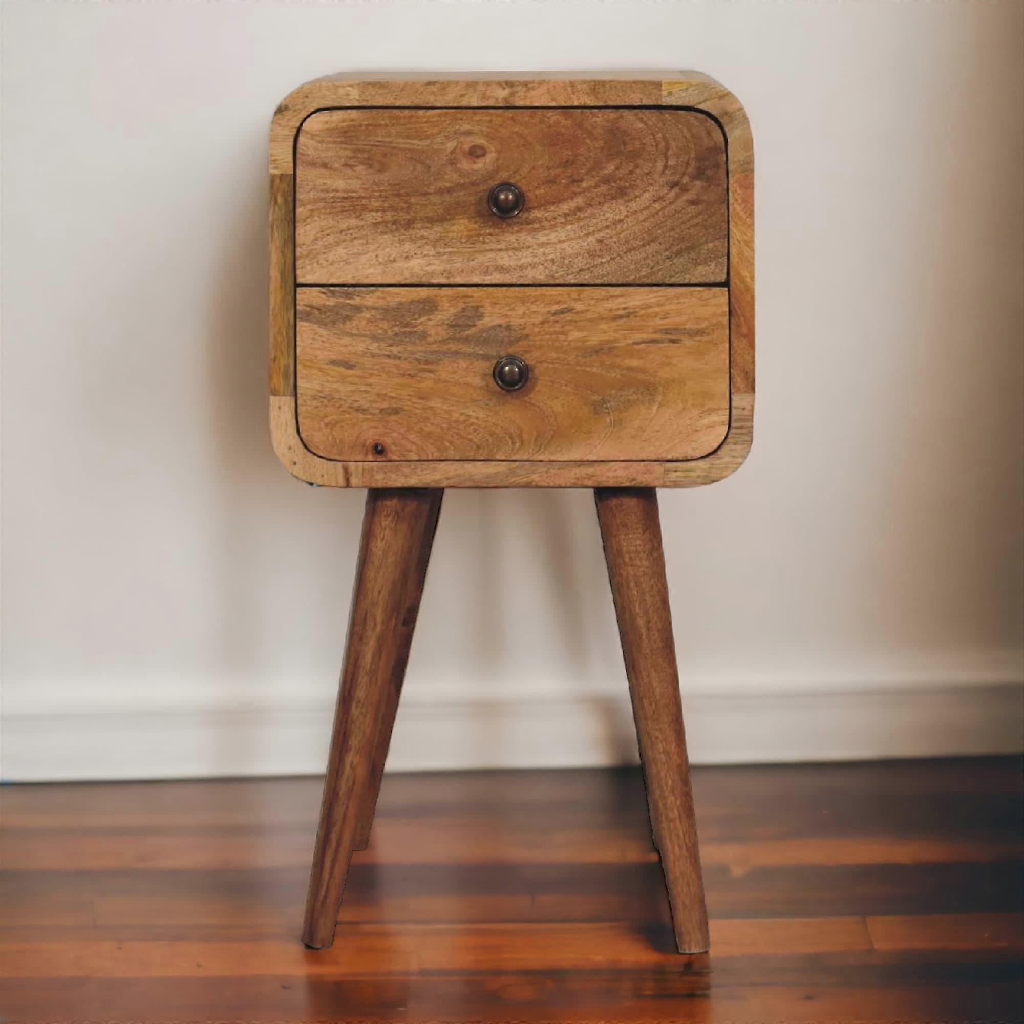 Small Curved Bedside Table With 2 Drawers In Oak