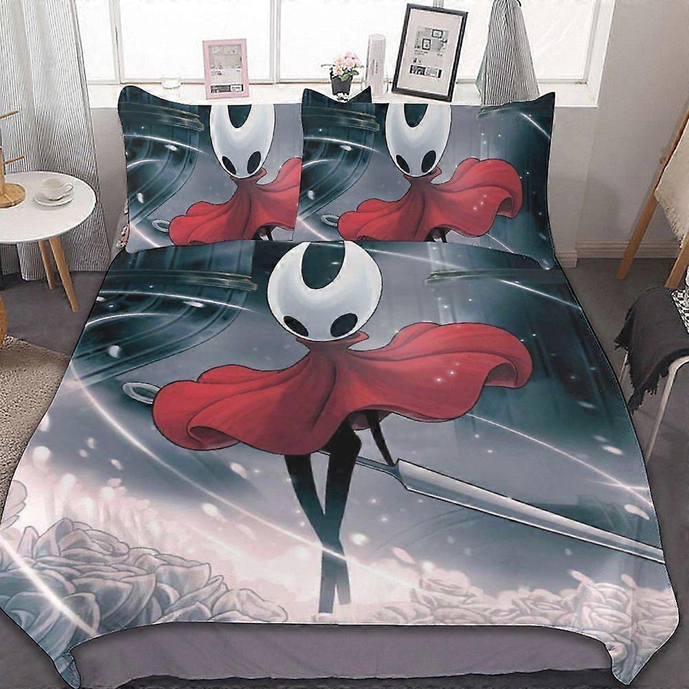 v64 Hollow Knight סט מצעים 3 חלקים סט כיסוי שמיכה רך חם ונוח סט מיטה רכה עם כיסוי שמיכה אחד ו-2 ציפיות לחדר שינה ol64