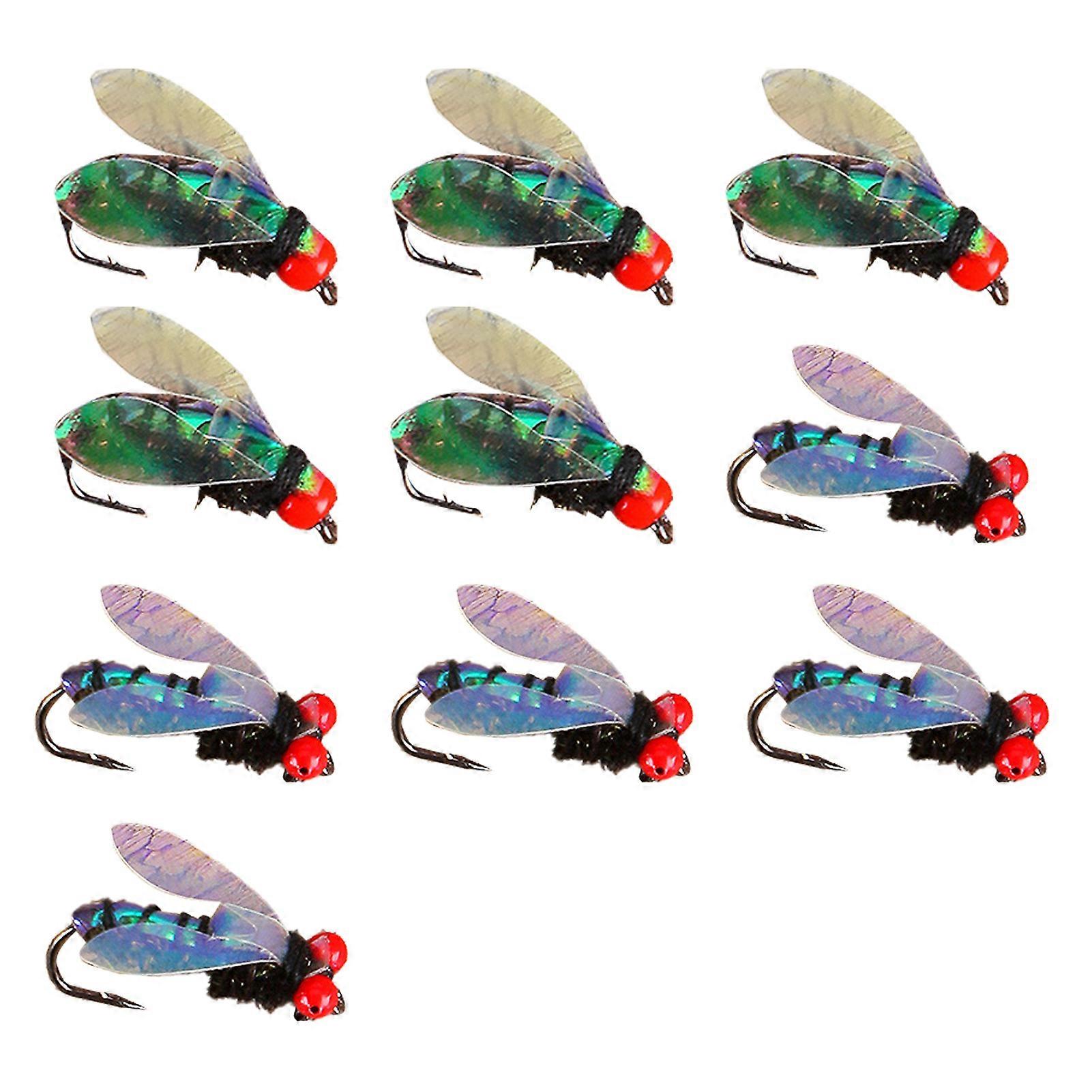 10Pcs Bionic Fly Fishing Lure with Sharp Hook Realistic Handmade Green Fly Artificial Bait Freshwater Saltwater Bass Trout Fishing Accessories