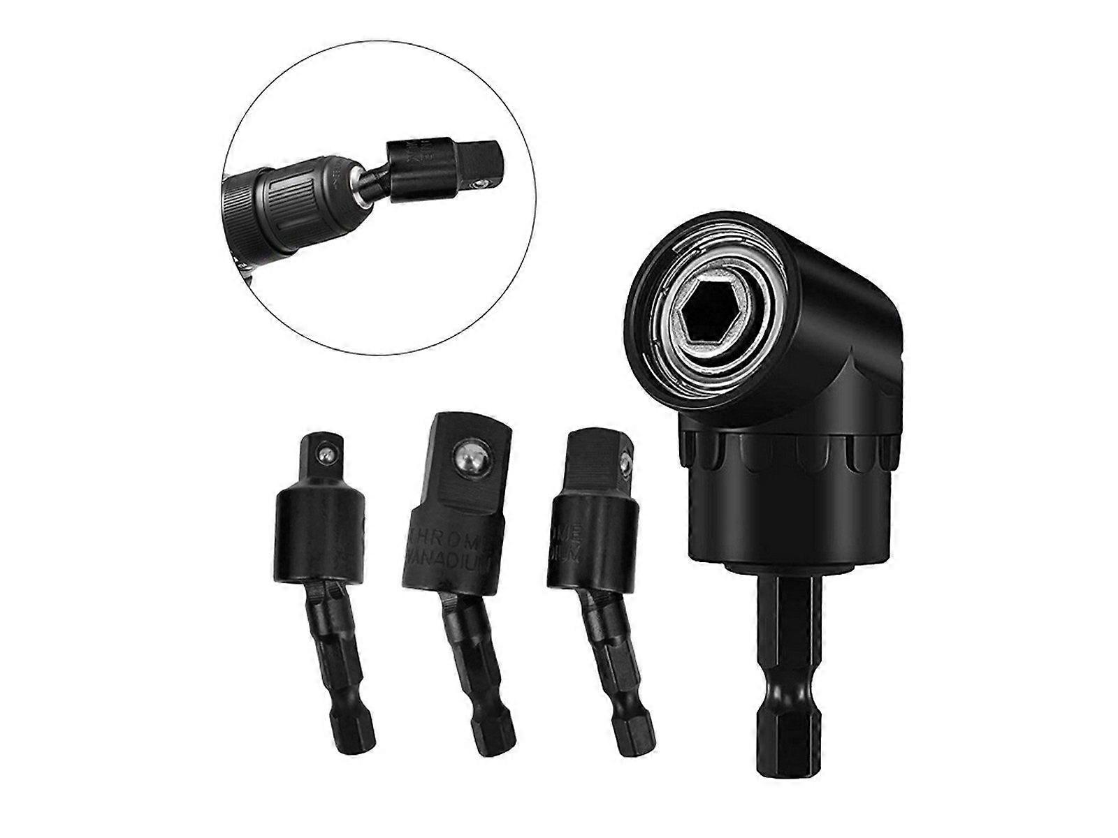 3-Piece 1/4 inches Hex Drill Socket Adapter Set with Angle Drill Adapter - Black
