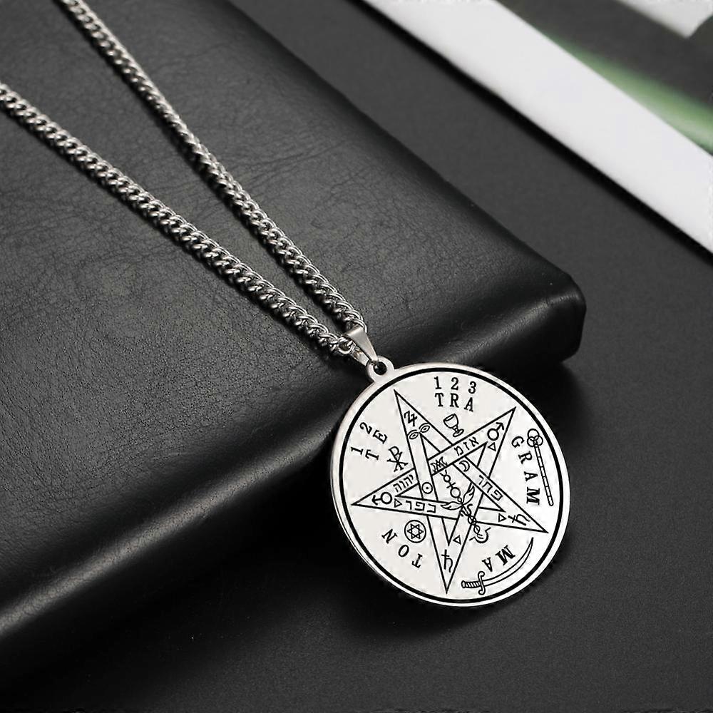 Dreamtimes Vintage Tetragrammaton Collana con ciondolo Wahyeh Magico pentagramma benedetto di Solomone Amuleto Collana in acciaio inossidabile Gioielli vichinghi per donne e uomini
