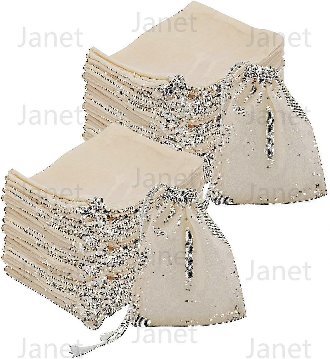 100 Pieces Cotton Drawstring Bags, 4 X 3 Inches/10 X 8cm Natural Unbleached Muslin Bag For Spice, Tea, Herbs