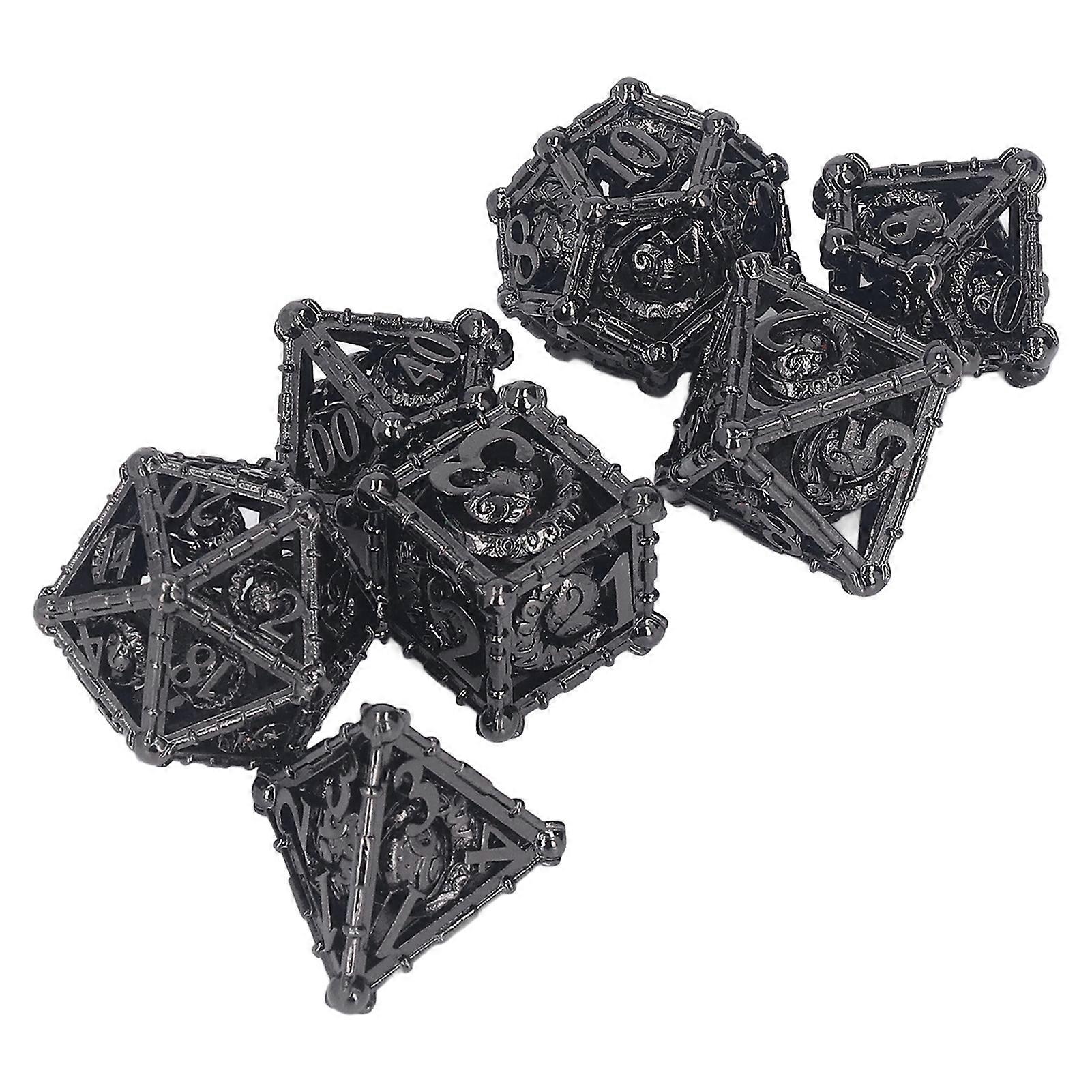 7pcs Hollow Polyhedral Dice Set Brass Adult Christmas Party Board Game Dice Props for Role Playing Game
