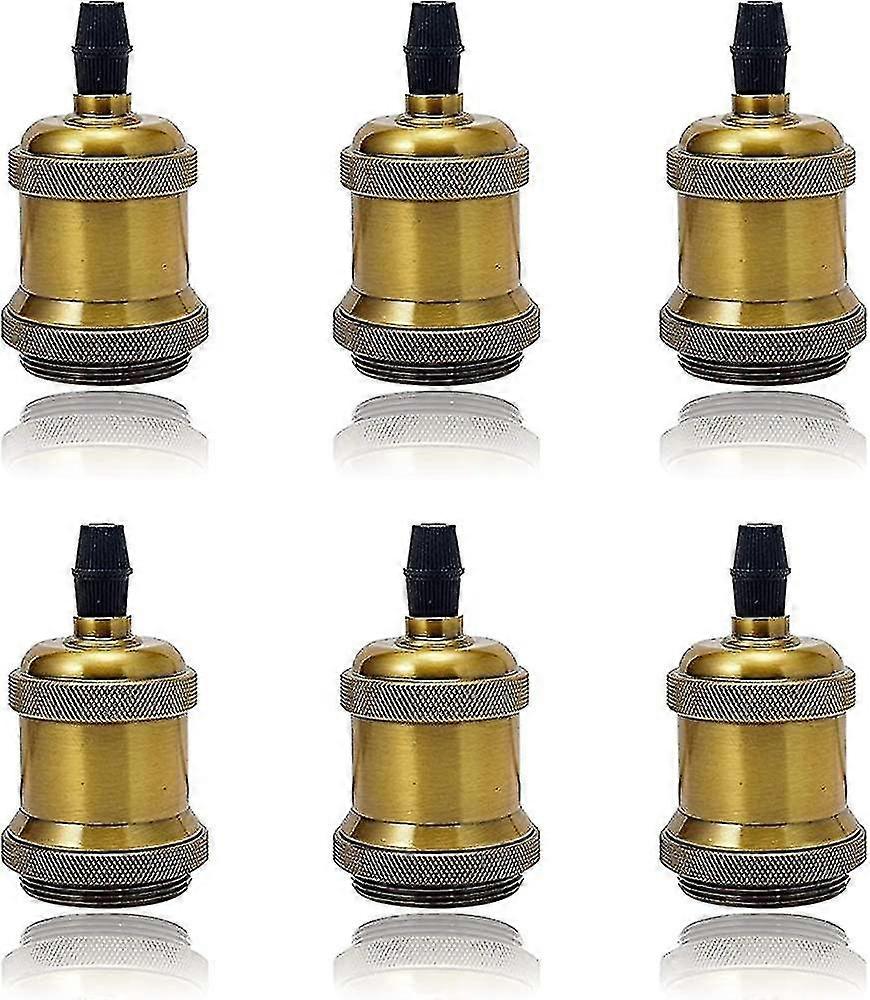 6 Pack E27 Vintage Light Bulb Solid Ceramic Socket Lamp Holder Retro Edison Screw Light Bulb Adapter Socket, Antique Brass