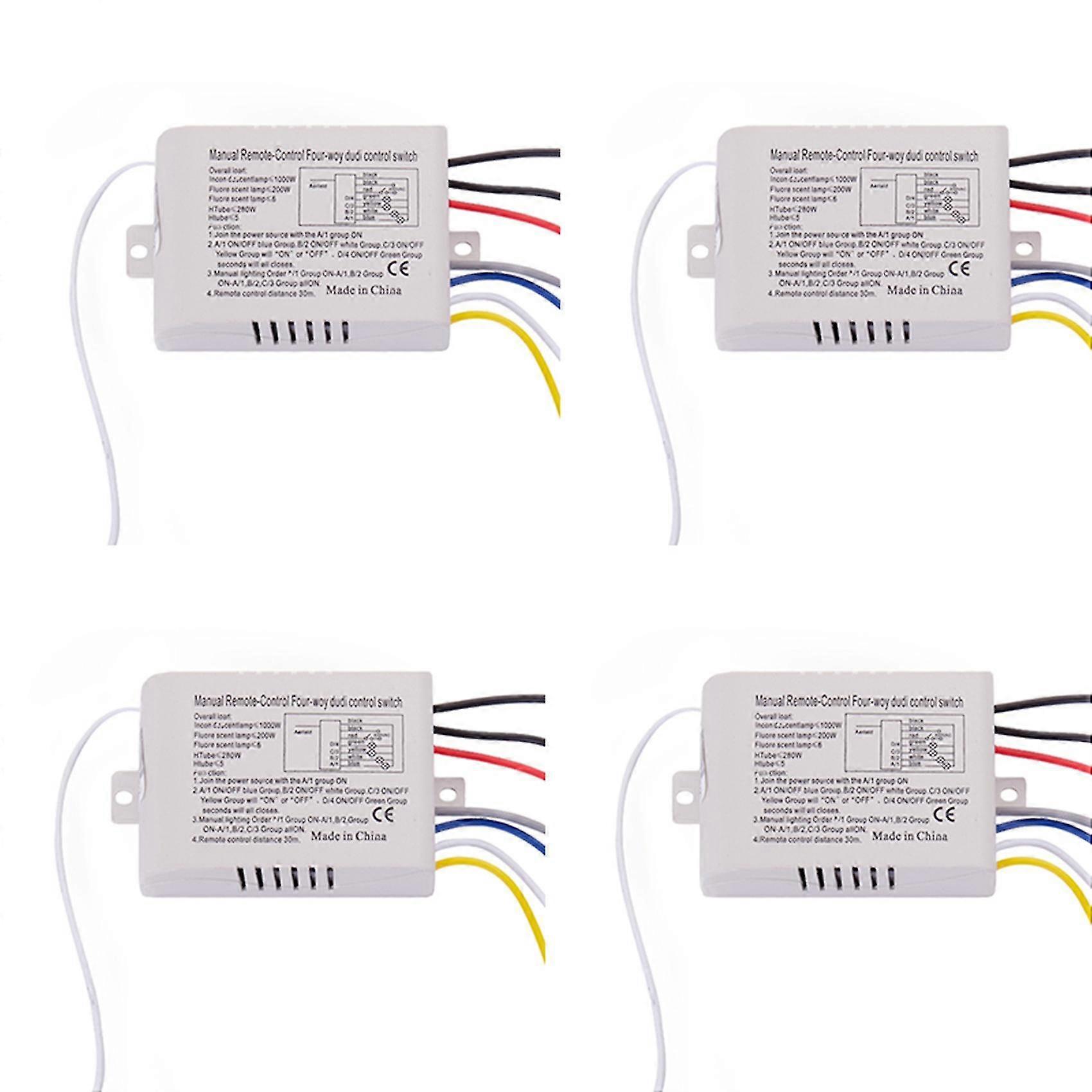 4x 4 Way Light Lamp Digital Wireless Remote Control Switch On/off 220v