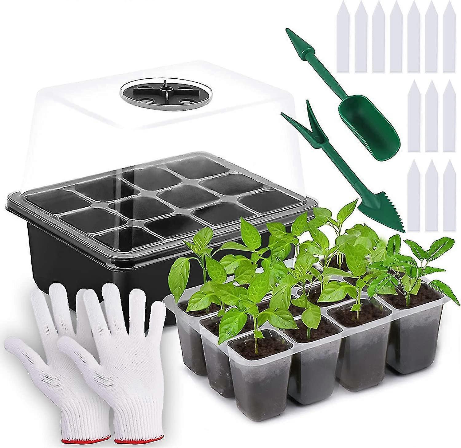 Seed Starter Tray Seedling Trays, 5 Packs Seed Starter Kit With Humidity Domes And Base, Plant Starter Trays Indoor Greenhouse Mini Propagator Station