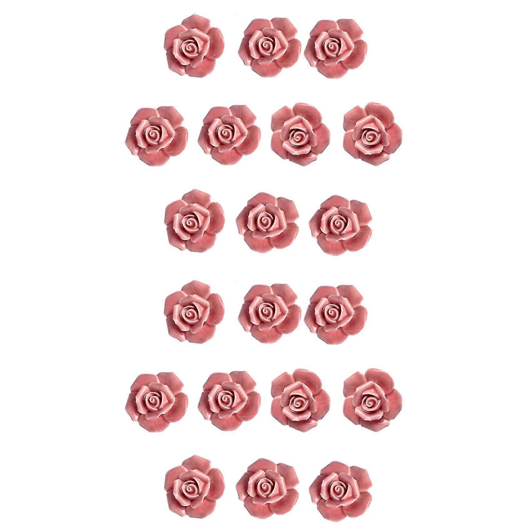 20 Pcs Ceramic Vintage Floral Flower Door Knobs Handle Drawer Kitchen + Screws (pink)