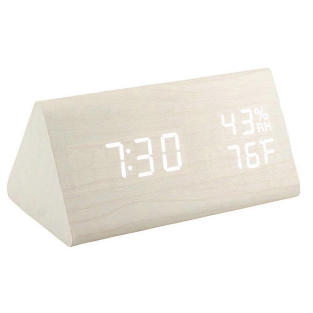 Alarm Clocks YJ-5038LED Triangular Wooden Alarm Clock Voice-Control Temperature Humidity Digital Display Electric Alarm Clock