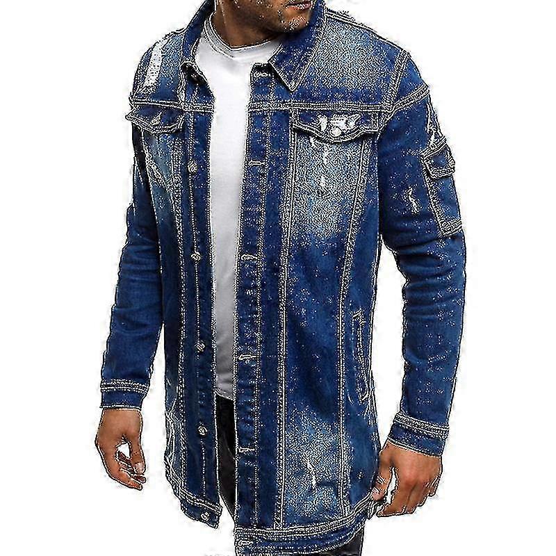 الدنيم سترة طويلة رجالي الدنيم ممزق سترة سترة عصرية للربيع والخريف