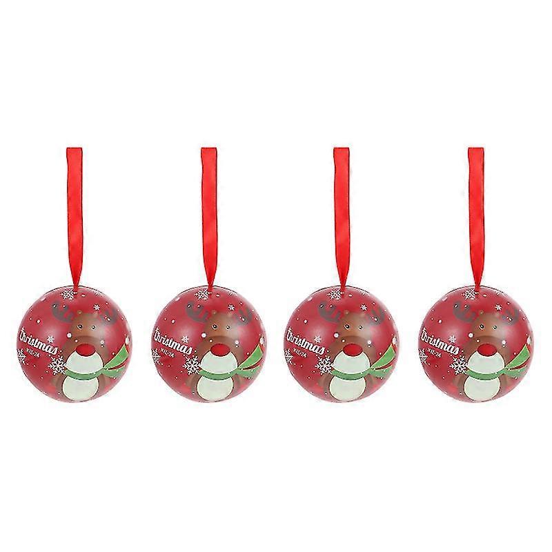 4 Pcs Christmas Tinplate Candy Ball Party Gift Storage Box Hanging Rope Candy Box Packaging Case Party Favors For Xmas Wedding Theme Party (red, Snowm