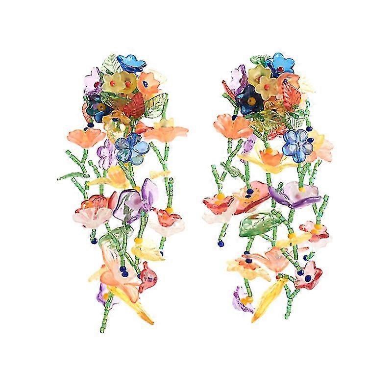 Creative Plastic Tassel Flower Beaded Earrings Boho Eardrop Pendant Earring Gift